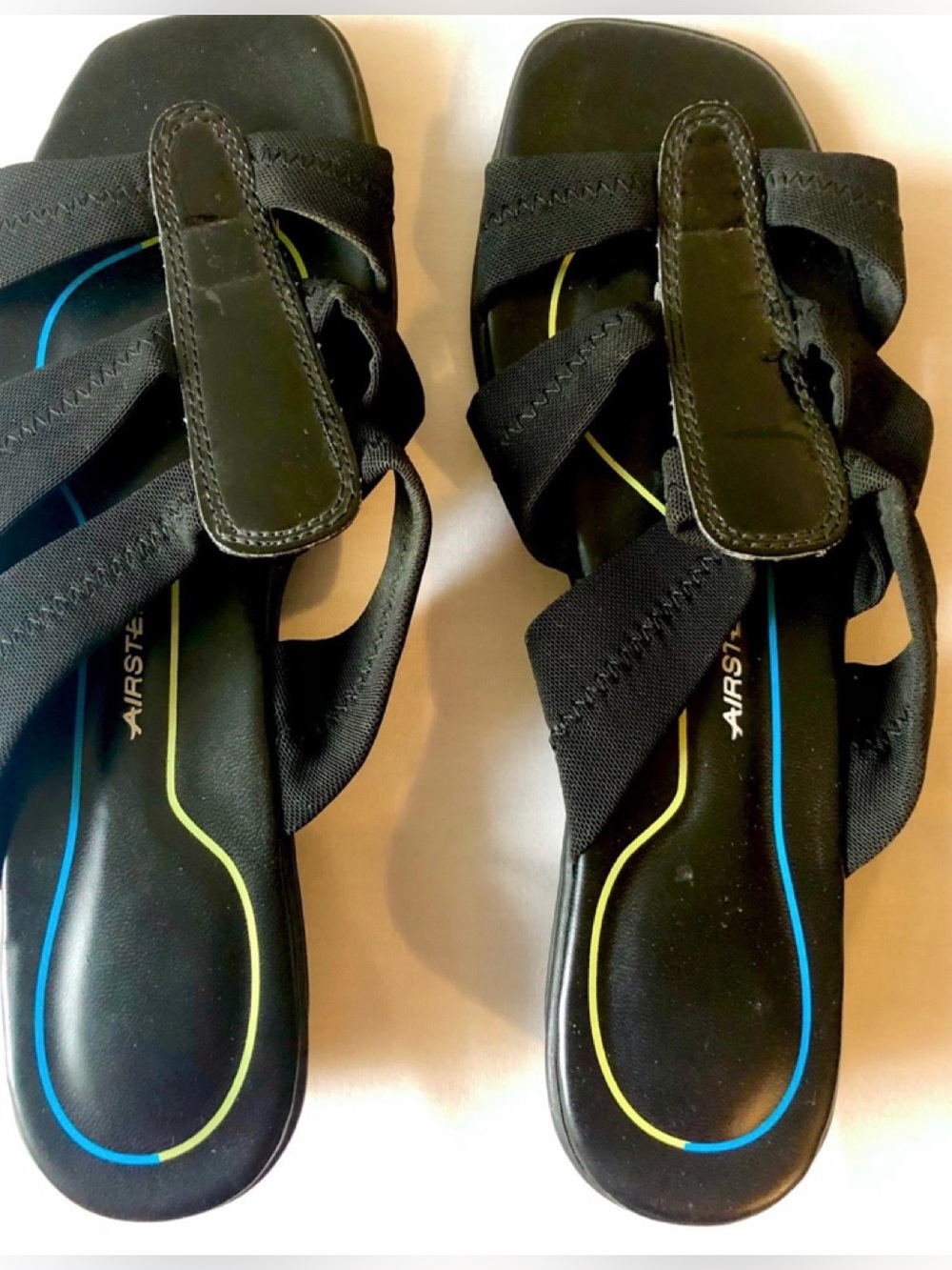 Airstep Black 3 Strap Cage Low Wedge Heel Slide Sandals Size 8 Padded Footbed